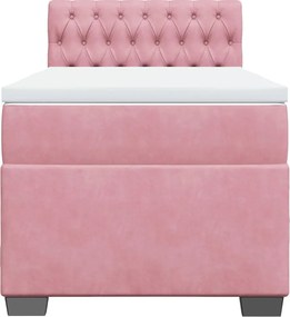 vidaXL Κρεβάτι Boxspring με Στρώμα Ροζ 100x200 εκ. Βελούδινο