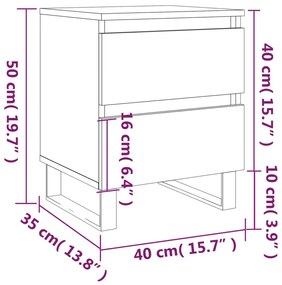 Κομοδίνο Καφέ Δρυς 40 x 35 x 50 εκ. από Επεξεργασμένο Ξύλο - Καφέ