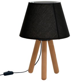 Table lamp PWL-1071 E27 in black and white shade with walnut leg Φ22x32cm 22x22x32 εκ.