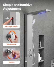 VEVOR Shower Panel Tower System Stainless Steel Column Rainfall Head 5 Modes