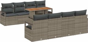 vidaXL Σετ Καναπέ Κήπου με αποθήκευση 9 pcs Γκρι Πολυ ράταν