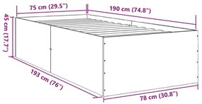 Πλαίσιο Κρεβατιού Γκρι Sonoma 75x190 εκ. Επεξεργασμένο Ξύλο - Γκρι