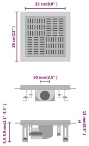 vidaXL Σιφόνι Ντουζιέρας με Αυλάκια 25 x 25 εκ. από Ανοξείδωτο Ατσάλι