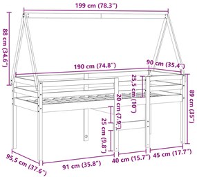 ΚΡΕΒΑΤΙ ΥΠΕΡΥΨΩΜΕΝΟ ΜΕ ΟΡΟΦΗ ΚΑΦΕ 90X190 ΕΚ. ΜΑΣΙΦ ΞΥΛΟ ΠΕΥΚΟΥ 3282100