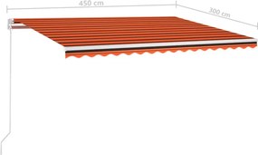 vidaXL Χειροκίνητη τέντα με ηλιακό LED 4,5 x 3 m