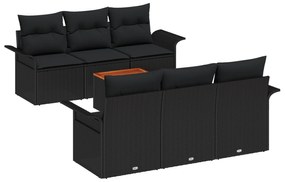 vidaXL Σετ Καναπέ 7 Τεμαχίων με Μαξιλάρια Μαύρο Πολυ Ρατάν Ακακία