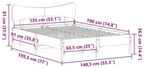 Σκελετός Κρεβ. Χωρίς Στρώμα Λευκό 135x190 εκ Μασίφ Πεύκο - Λευκό