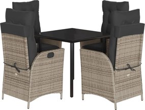 vidaXL Σετ Τραπεζαρίας Κήπου 5 τεμ. Γκρι Συνθ. Ρατάν με Μαξιλάρια