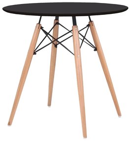 ART Wood Τραπέζι, Πόδια Οξιά Φυσικό, Επιφάνεια MDF Μαύρο  Φ80cm H.74cm Ε7083,2