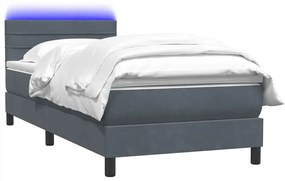 vidaXL Κρεβάτι Boxspring με Στρώμα Σκούρο Γκρι 90x220 εκ. Βελούδινο