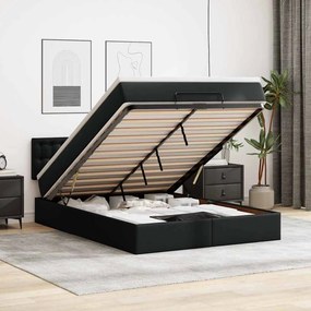 VidaXL Οθωμανικό κρεβάτι με στρώματα & LEDs Μαύρο Faux Leather