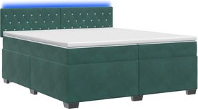 vidaXL Κρεβάτι Box Spring με Στρώμα και LED Σκούρο Πράσινο Βελούδο