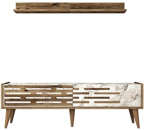 Σύνθεση Τηλεόρασης Valensiya 845HCT5386 140x45x35cm Marble Effect White-Walnut