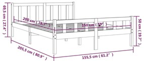 Πλαίσιο Κρεβατιού Μαύρο 150 x 200 εκ. Μασίφ Ξύλο King Size - Μαύρο