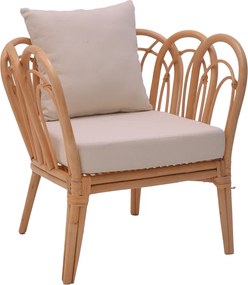 Πολυθρόνα Tania pakoworld φυσικό rattan-λευκό μαξιλάρι 76x76x76εκ