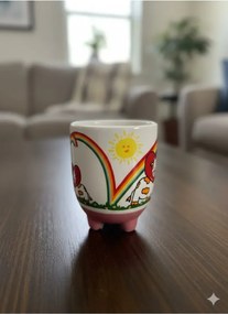 Χειροποίητη κεραμική κούπα 3D με σχέδιο αγελάδας Κρεμ 9.5x8x8 cm