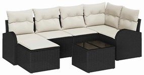 vidaXL Σετ Καναπέ Κήπου με μαξιλάρι 7 pcs Μαύρος, λευκός Πολυ ράταν
