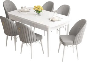 Extendable Dining Table &amp; Chairs Set (7 Pieces) Roz - White, Grey White
Grey