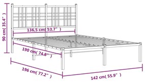 Μεταλλικό Πλαίσιο Κρεβατιού με Κεφαλάρι Μαύρο 135 x 190 εκ. - Μαύρο
