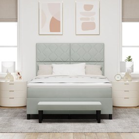 vidaXL Κρεβάτι Box Spring με Στρώμα & Πάγκο Ανοιχτό Γκρι 140x190 εκ. Βελούδο