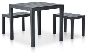 vidaXL Τραπέζι Κήπου με 2 Πάγκους Ανθρακί Πλαστικό