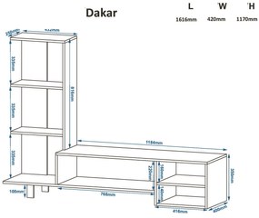 Σύνθετο Σαλονιού  DAKAR  Ρουστίκ-Λευκό Μ161,6xΠ42xΥ117