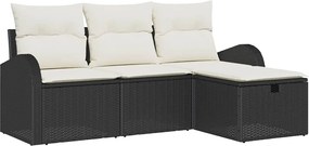 vidaXL Σετ Καναπέ Κήπου με μαξιλάρι 4 pcs Μαύρο Πολυ ράταν