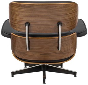 Πολυθρόνα-υποπόδιο relax Jenna pakoworld μαύρο pu- plywood καρυδί-βάση χρωμίου 82x92x82εκ