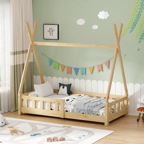 Κρεβάτι παιδικό Noam τύπου Montessori με κιγκλίδωμα ξύλο πεύκου φυσικό 70x140 εκ. 70x140x141 εκ.