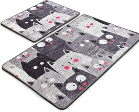 Bathmat Set (2 Pieces) Meow - Grey Multicolor