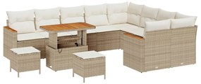 vidaXL Σετ Καναπέ Κήπου με μαξιλάρι 12 pcs Μπεζ Πολυ ράταν