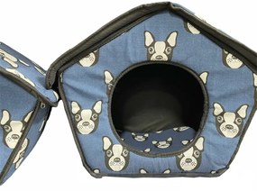 Αδιάβροχο Σπιτάκι-φωλιά Σκύλου μπλέ, με σχέδιο, 36x33x38cm -DAH410