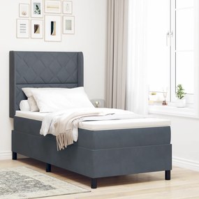 vidaXL κρεβάτι Box Spring με στρώμα και LED Γκρι 90x200 εκ Βελούδο