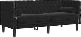 vidaXL Καναπές Chesterfield Σετ 2 Τεμ. με Στηρίγματα Αν. Γκρι Βελούδο