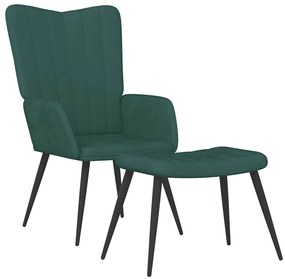 vidaXL Πολυθρόνα Relax Σκούρο Πράσινο Βελούδινη με Σκαμπό