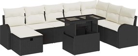 vidaXL Σετ Καναπέ Κήπου με μαξιλάρι 9 pcs Μαύρο Πολυ ράταν