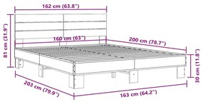 Πλαίσιο Κρεβατιού Καπνιστή Δρυς 160x200εκ. Επεξ. Ξύλο &amp; Μέταλλο - Καφέ