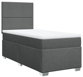 Κρεβάτι Boxspring με Στρώμα Σκούρο Γκρι 100x200 εκ. Υφασμάτινο - Γκρι