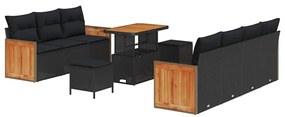 vidaXL Σετ Καναπέ Κήπου 10 pcs Μαύρο 90 x 55 x 71 cm συνθετικό ρατάν
