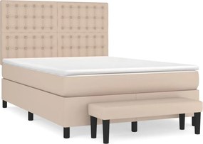 vidaXL Κρεβάτι Boxspring με Στρώμα Καπουτσίνο 140x190εκ.από Συνθ.Δέρμα