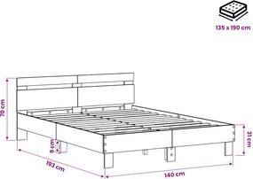 vidaXL Σκελετός Κρεβατιού Μαύρη Δρυς 135 x 190 cm Επεξεργασμένο Ξύλο