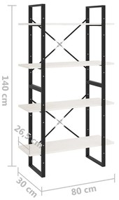 Βιβλιοθήκη με 4 Ράφια Λευκή 80 x 30 x 140 εκ. Μασίφ Ξύλο Πεύκου - Λευκό