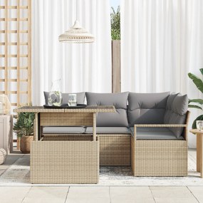 vidaXL Σετ 5 Τεμαχίων Καναπέδων Κήπου με Μαξιλάρια Μπεζ Πολυ Ρατάν