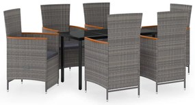 vidaXL Σετ Τραπεζαρίας Κήπου 7 Τεμαχίων Γκρι με Μαξιλάρια
