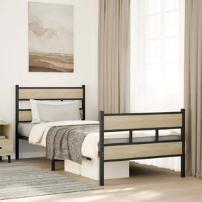 VidaXL Σκελετός Κρεβ. Χωρίς Στρώμα Sonoma Δρυς 90x190 εκ. Μεταλλικό