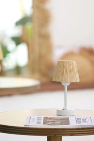 Φωτιστικό επιτραπέζιο από ψάθα και ραφία χωρίς φούντες με μπαταρία λευκό (30 cm)