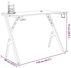 Γραφείο Gaming Μαύρο 110 x 60 x 75 εκ. με Πόδια σε Σχήμα Υ 325406