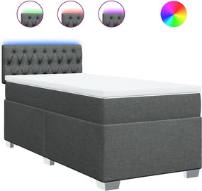 vidaXL Κρεβάτι Boxspring με Στρώμα Σκούρο Γκρι 90x190 εκ. Υφασμάτινο