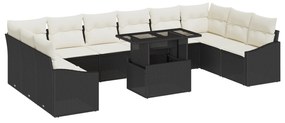 vidaXL 11 Τεμάχιο Σετ Σαλονιού Κήπου με Μαξιλάρια Μαύρο Πολυ Ρατάν