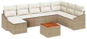 vidaXL Σετ Καναπέ Κήπου με μαξιλάρι 9 pcs Μπεζ Πολυ ράταν